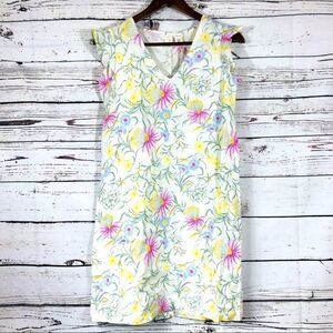 JOIE Floral 100% Linen Dress Ruffle Cap Sleeve V-Neck XS